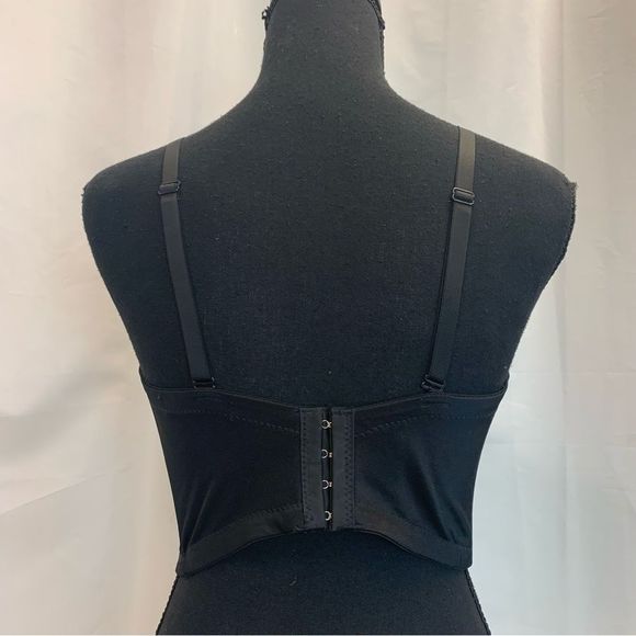 BLACK faux pearl chrome rhinestone embellished bustier corset crop top Sz L - Picture 6 of 11